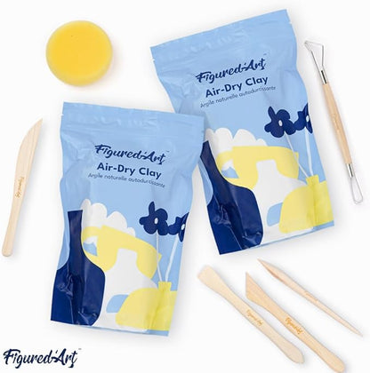 Figured'Art Pottery Kit for Adults with 4.4 lbs Premium Air Dry Clay, Ideal for Beginners, Includes Tools, Paints, Brushes, Sealers & Tutorials, No Kiln Needed