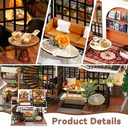 Flever Dollhouse Miniature DIY House Kit Creative Room with Furniture for Romantic Artwork Gift (Forest Teashop) - Image 4