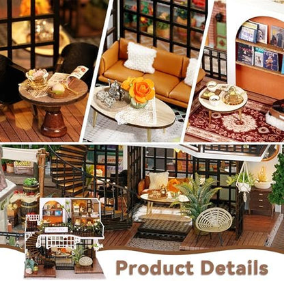 Flever Dollhouse Miniature DIY House Kit Creative Room with Furniture for Romantic Artwork Gift (Forest Teashop) - Image 4
