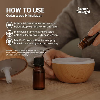 Nature Packaged Cedarwood Himalayan Essential Oil - 100% Pure Steam Distilled Natural Cedarwood Himalayan Oil (Aceite de Cedro) from Natural Biotech NBT India for Aromatherapy & DIY Projects - 8oz