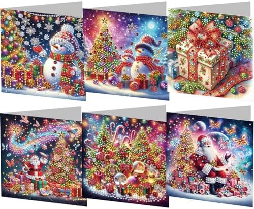 jinglinhh 6pcs Christmas Series Snowman Santa Gifts Diamond Art Painting Greeting Cards with Envelopes, DIY Card Making Kits for Adults, Diamond Art Postcards Holiday Cards Craft Gifts by Unknown