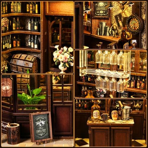 Book Nook Kit DIY Tavern 3D Puzzle Wooden Dollhouse with LED Lights - Image 5