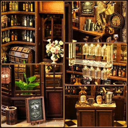 Book Nook Kit DIY Tavern 3D Puzzle Wooden Dollhouse with LED Lights - Image 5