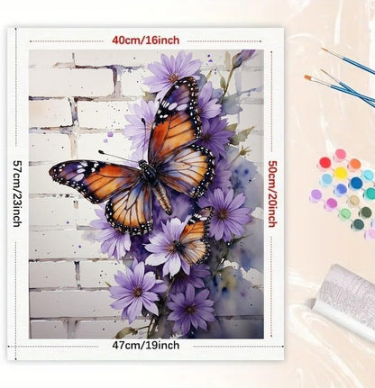 Butterfly Paint by Numbers Kit for Adults - DIY Monarch Butterflies and Purple Flowers Painting on Canvas 16x20 Inches, Acrylic Paint Set, Suitable for Beginners, Art for Home Decoration or Gifts - Image 2