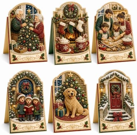 Diamond Art Christmas Cards 6 Pack, 5D DIY Gem Greeting Kits with Envelopes by Unknown