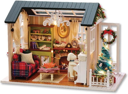 Christmas DIY Miniature Dollhouse Kits - Wooden Mini Model House with LED Lights, Tiny Furniture & Accessories – Craft Building Kits for Adults – Birthday Valentine's Gift - Holiday Times by ESTUSR