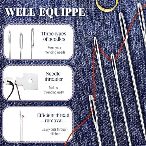 Big Eye Steel Sewing Needles Kit 34PCS, 5 Size Stainless Steel Hand Sewing Needles with Case, Easy Threading for Seniors & Beginners(34-PCS) - Image 2