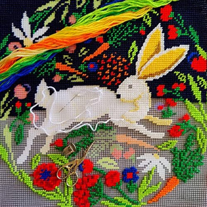 Brvsk Tapestry Embroidery Kit for Adults and Beginners — Hare on Black 16″ × 16″ with Clear, Precise Printed Design on Cotton Canvas; Includes 2 Needles, Yarn, and Easy-Read Chart - Image 2
