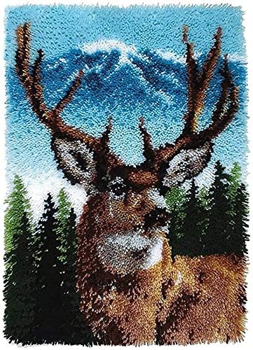 ZFFLYH Deer Latch Hook Kit, DIY Large Latch Hook Kit for Adults 3D Printed Canvas Pattern Crochet Handcraft Embroidery Tapestry Hobby & Crafts 85cmX63cm/33.5X25inch by ZFFLYH