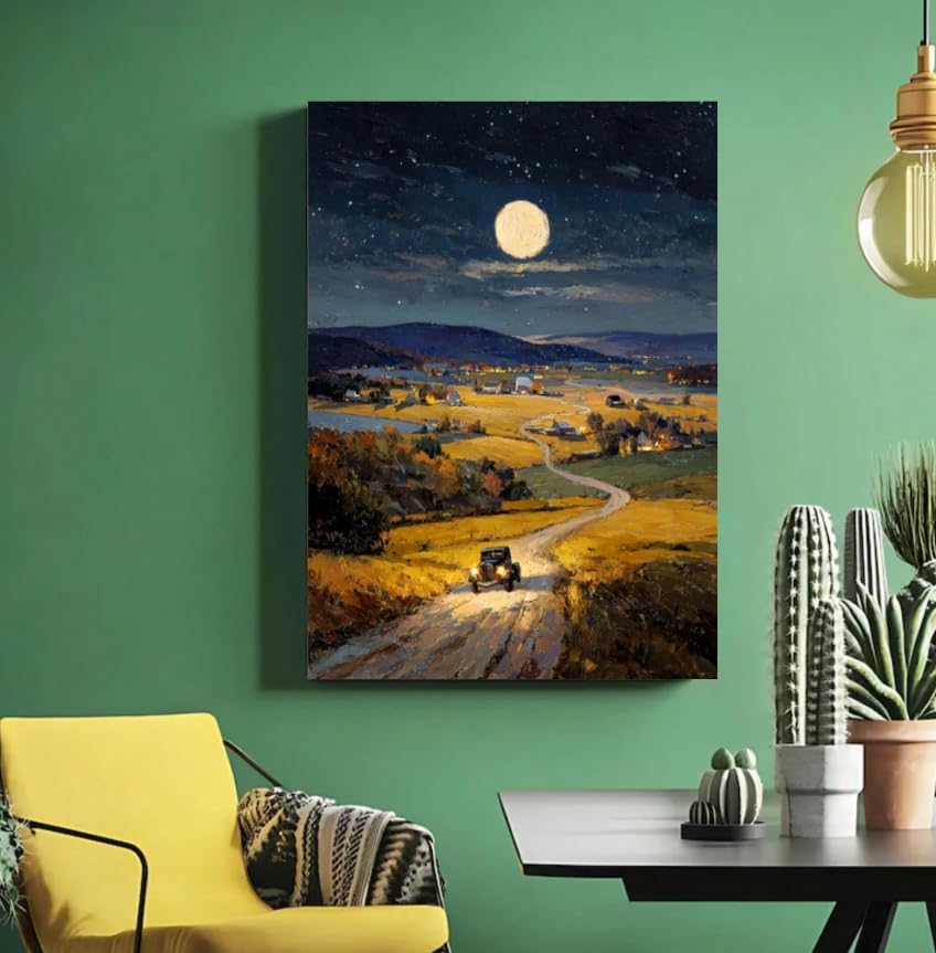 Moonlit Night Country Road with Vintage Car Paint by Numbers Kit for Adults Beginner 24colors 16x20 inch Framed - Image 2
