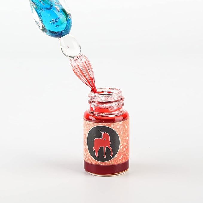 mancola Glass Dipped Pen Ink Set Handmade Crystal Calligraphy Pen with 12 Colorful india ink for Art, Signatures, Drawing, Decoration, Calligraphy Kits for Beginners Ma-13