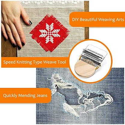 Pajojoqa Darning Loom Speedweve Type Weave Tool, Convenient Small Weaving Loom Kit for Beginners Quickly Mending Jeans, Repair Holes, DIY Beautiful Weaving Arts on Clothes Socks（28 Hooks） - Image 3