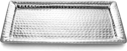 Monarch Abode Decorative Tray – 16-Inch Hand Hammered Nickel Finish Metal Bathroom Tray Countertop, Vanity Trays Organizer, Perfume Plate for Dresser, Kitchen Countertop Large Fruit Platter