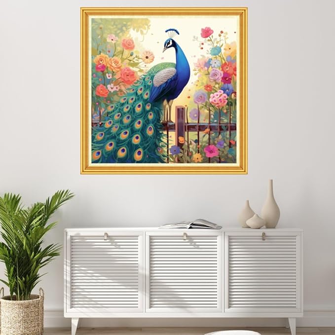 Joyhoor Stamped Cross Stitch Kits for Beginners Needlepoint Kits for Adults Embroidery Kits 11CT Counted Cross Stitch Kits Printed Embroidery Pattern-Peacock Flower 18x18 inch