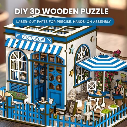 DIY Book Nook Kit LED 3D Puzzle - Santorini Sun Coffee Shop - Image 4