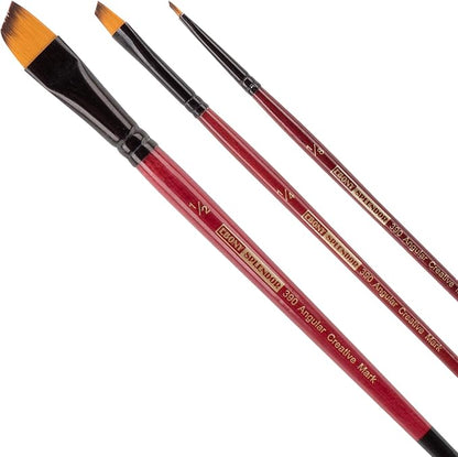 Creative Mark Ebony Splendor Short-Handle Synthetic Sable Paint Brush, Angular Set of 3, Teijin Multi