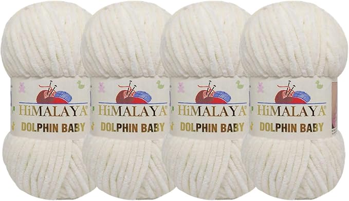 4 Skein/Pack Himalaya Dolphin Baby Chenille Yarn, Each Ball 100 gr (3.5 oz), 120 m (132 Yards), 100% Polyester, Super Bulky Baby Blanket Velvet Amigurumi Yarn, 80308 - Cream