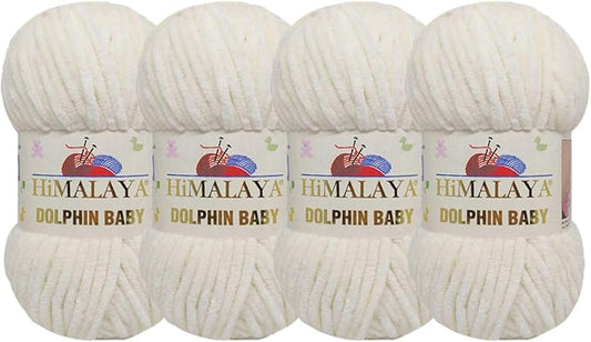 4 Skein/Pack Himalaya Dolphin Baby Chenille Yarn, Each Ball 100 gr (3.5 oz), 120 m (132 Yards), 100% Polyester, Super Bulky Baby Blanket Velvet Amigurumi Yarn, 80308 - Cream
