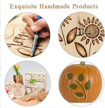 Wood Burning Kit, WoodBurning Tool Adjustable Temperature 200~450 ℃ Pyrography Kit for Adults Beginners (Bue)