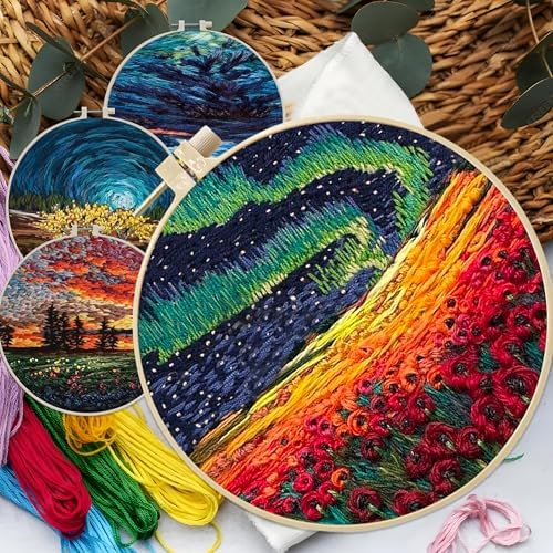 Maydear 4 Pack Embroidery Starter Kit with Pattern, Stamped Cross Stitch Kits for Beginners Adults with Embroidery Hoop and Instructions, Hand Embroidery Kit (Embroidery kit flower2) - Image 7