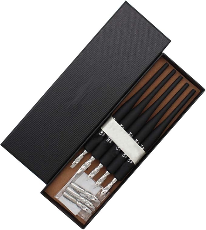 SIPLIV Plastic Professional Manga Gothic Pen Dip Pen Set with 5 Nibs Manga Calligraphy Drawing Pen Kit - 5 Pcs, Black