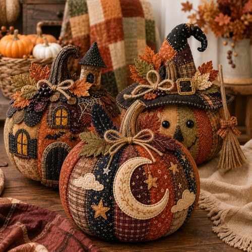 Cozy Harvest Pumpkin Patchwork Kit, DIY Animal Pumpkin Sewing Kit, Fabric Quilted Craft Set for Adults Beginners, Halloween Fall Thanksgiving Decor Gift (Style-F) - Image 6
