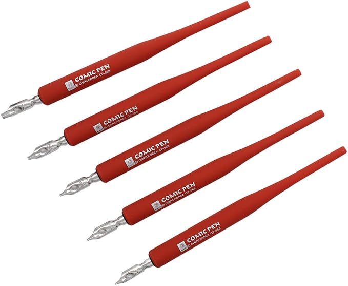 SIPLIV Plastic Professional Manga Gothic Pen Dip Pen Set with 5 Nibs Manga Calligraphy Drawing Pen Kit - 5 Pcs, Red