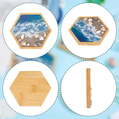 WEBEEDY 3 Sets Resin Bamboo Coaster Resin Complete Set with Trays, Pigment, Seashells & More, DIY Drink Coaster Making Kit for Adults Beginners Office Home Decor Art Clear Craft