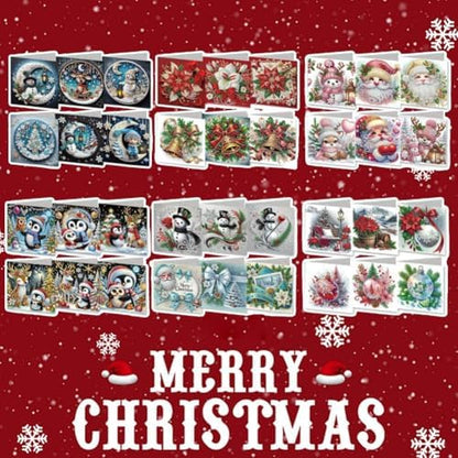 6 PCS Diamond Art Christmas Greeting Cards,5D Diamond Art Christmas Birthday Holiday Foldable Thank You Cards Blessing Greeting Card, Xmas Craft DIY Card Making Kits for Adults Gifts (Set F) - Image 4