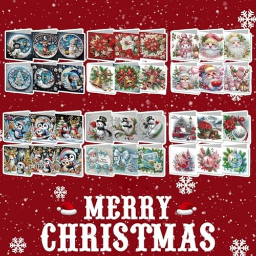 6 PCS Diamond Art Christmas Greeting Cards,5D Diamond Art Christmas Birthday Holiday Foldable Thank You Cards Blessing Greeting Card, Xmas Craft DIY Card Making Kits for Adults Gifts (Set E) - Image 4