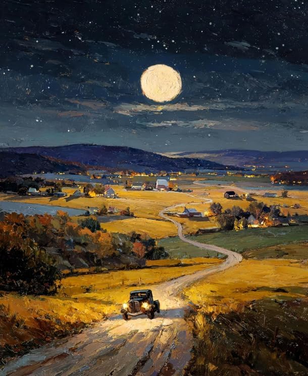 Moonlit Night Country Road with Vintage Car Paint by Numbers Kit for Adults Beginner 24colors 16x20 inch Framed by Unknown