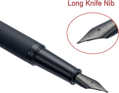 Hongdian Black Forest Fountain Pen Blade Nib Classic Design Calligraphy Pen with Converter and Metal Pen Case Set