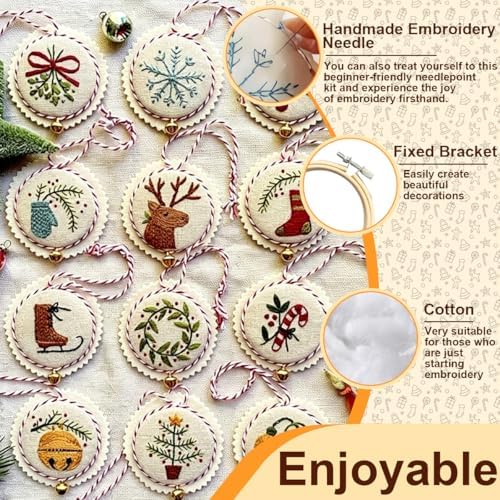 Christmas Embroidery Kit, 12PCS DIY Ornament Set for Beginners - Image 3