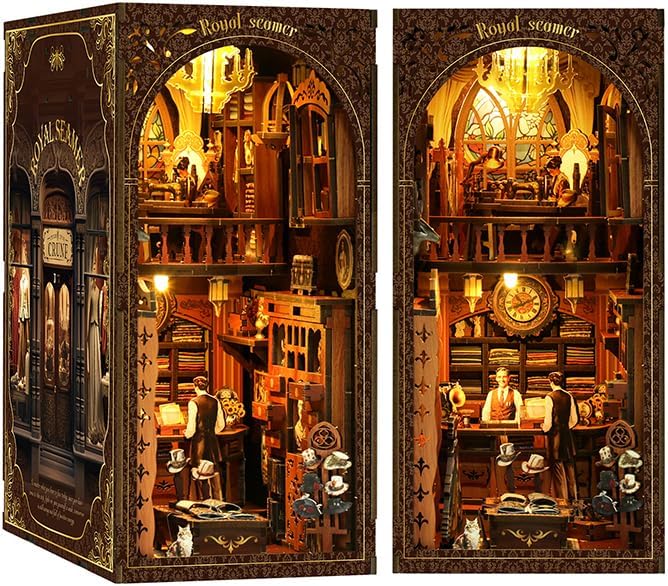 Book Nook Corner mini House Set, DIY Royal Tailor's mini Light and Shadow Book Stand Set, and 3D Wooden Puzzle Bookshelf with LED Lights for Plug-in Decoration, Suitable for Teenager. by Unknown