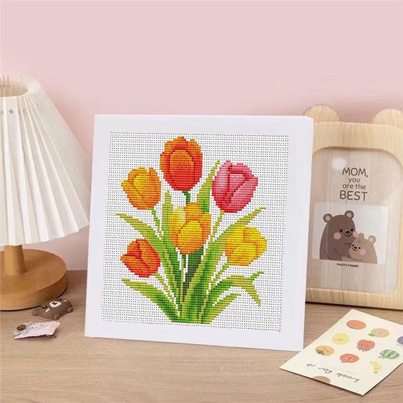 VIGEGU Tulip Stamped Cross Stitch Kits for Adult Beginner with Wooden Frame - Image 5