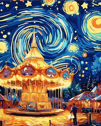 Yunnuo Paint by Numbers Kit for Adults Beginner,Paint by Number Canvas Starry Night,Couples in Amusement Parks Painting by Numbers,Suitable for Home Decor & Gift 16” W x 20”L by Yunnuo-premiumdiyartpaintingkits