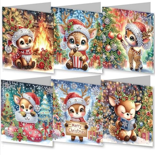 Christmas DIY Diamond Greeting Cards Set, 5D DIY Diamond Art Painting Christmas Style Greeting Card, DIY Christmas Card Making Kits for Family Friends Handmade Gift-#25-Deer by Unknown