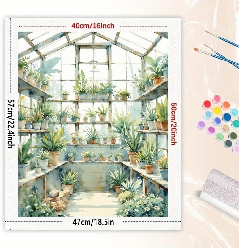 Botanical Paint by Numbers Kit for Adults - DIY Greenhouse with Potted Plants Painting on Canvas 16x20In, Acrylic Paint Set, Suitable for Beginners, Art for Home Decoration or Gifts - Image 2