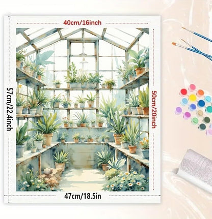 Botanical Paint by Numbers Kit for Adults - DIY Greenhouse with Potted Plants Painting on Canvas 16x20In, Acrylic Paint Set, Suitable for Beginners, Art for Home Decoration or Gifts - Image 2