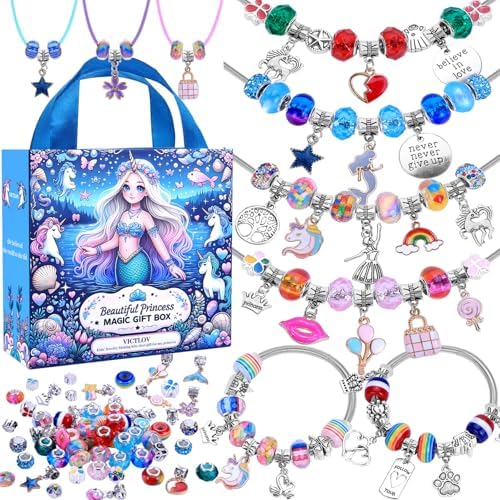 VICTLOV Charm Bracelet Making Kit, DIY Craft for Girls, Unicorn/Mermaid Crafts Gifts Set for Arts and Crafts for Girls Teens Ages 5-12 by VICTLOV