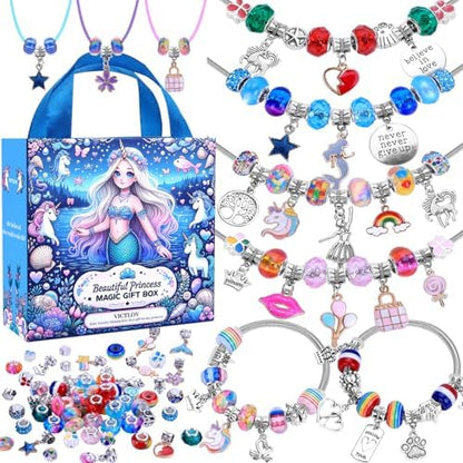 VICTLOV Charm Bracelet Making Kit, DIY Craft for Girls, Unicorn/Mermaid Crafts Gifts Set for Arts and Crafts for Girls Teens Ages 5-12 by VICTLOV