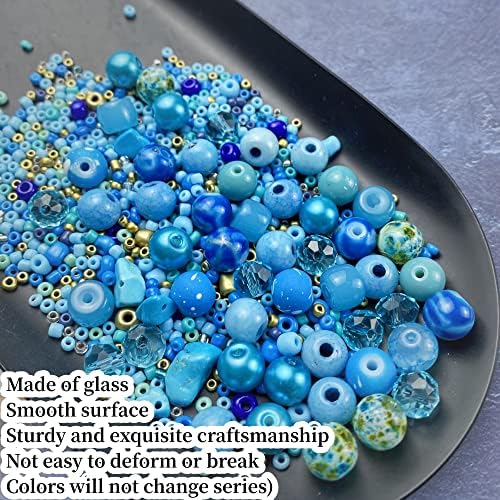 Assorted Glass Resin Beads Multi Size Colors Smooth Cracked Gravel Millet Spacer Beads for Bracelets Necklace Earring DIY Jewelry Making Craft(Lake Blue Series) - Image 4