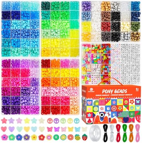 Dowsabel 6 Boxes 120 Colors Pony Beads Bracelet Making Kit, Beads for Jeweley Making with Letter Beads Kandi Beads, DIY Arts and Crafts Birthday Gifts by Dowsabel