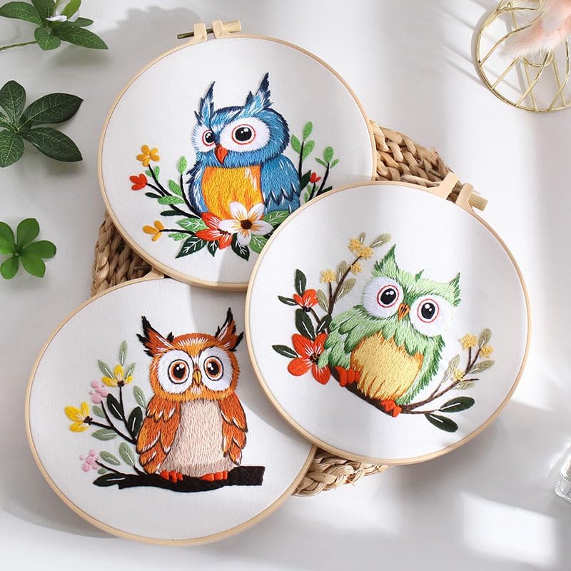 Konrisa Owl Embroidery Kit for Beginners Adult, Embroidery Starter Kit with Cloth Hoops Threads DIY Sewing for Craft Lover Hand Stitch Needlepoint Kits - Image 3