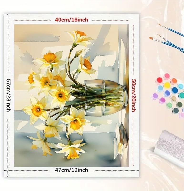 Blooming Daffodil Vase Paint by Numbers Kit for Adults - DIY Yellow Narcissus Bouquet Painting on Canvas 16x20 Inches, Acrylic Paint Set, Suitable for Beginners, Botanical Art for Decoration - Image 2