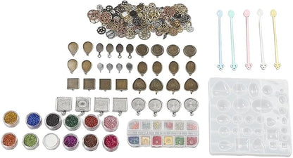resins Jewelry Making Kit, DIY Pendant Silicone Kit with Dried Flowers and Gears, Reusable and to Demould, resins Mould Starter Kit for Beginners, Includes Various Sizes and Shap