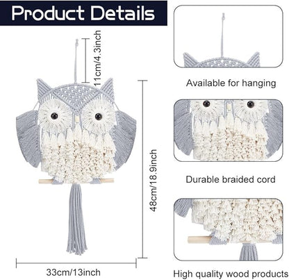 FREEBLOSS Macrame Owl Kit for Beginners Macrame Owl Wall Hanging Light Grey DIY Macrame Kit with Video Tutorial Macrame Hanging Decor for Adults Gift