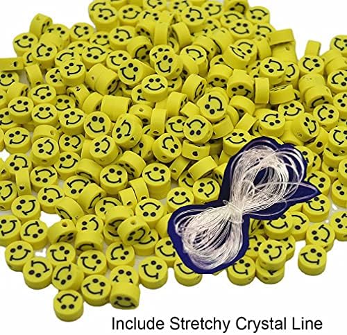 100pcs Mixed Polymer Clay Spacer Beads for Women Jewelry Making DIY Bracelet Necklace Hair Clip Accessories (Yellow Smile Face) - Image 2