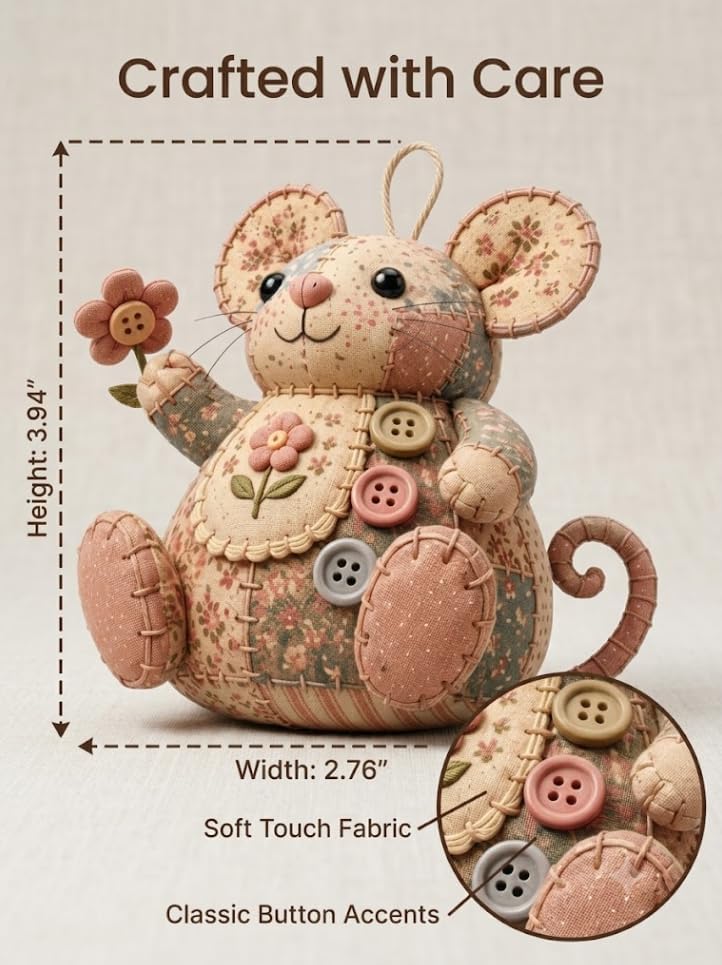 Patchwork Mouse DIY Sewing Kit for Beginners,Handmade Animal Craft Set with Pre-Cut Floral Fabric,Stuffing and Buttons,Plush Ornament Project (A#) - Image 7