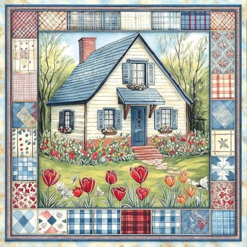 Country House Garden Stamped Cross Stitch Kits for Beginner 13.7x13.7 Inch by Mosaflare
